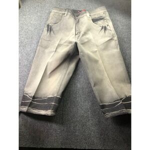 Raw Blue Denim Capri Pants Distressed Gray Wash Streetwear Mens Size 38